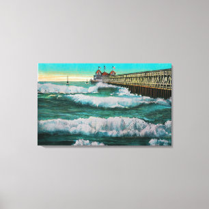 Breakers en plezierbeugelLong Beach, CA Canvas Afdruk