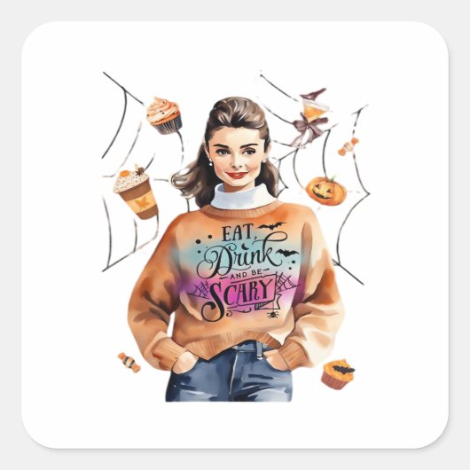 Breakfast At Halloween’s Eat Drink And Be Scary Vierkante Sticker (Voorkant)