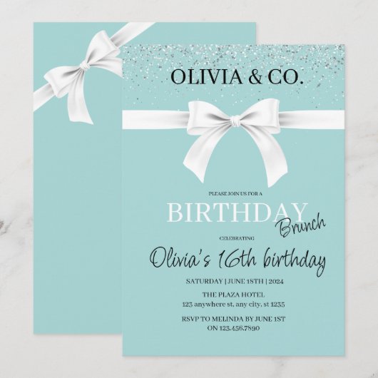 Breakfast at Tiffany's Birthday brunch invitation (Voorkant / Achterkant)