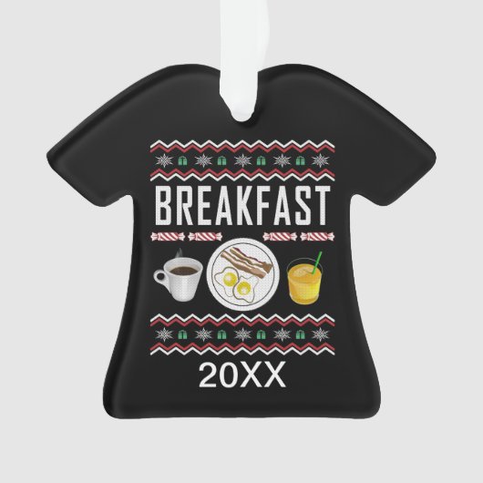 Breakfast Bacon Eggs Juice Ugly KerstSweater Ornament (voorkant)