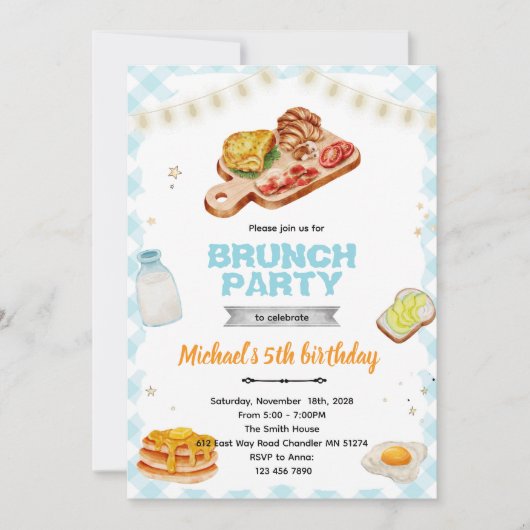 Breakfast brunch Birthday party invitation Kaart (Voorkant)