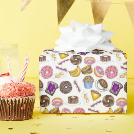 Breakfast Brunch Food Bagel Donut Toast Eggs Bacon Cadeaupapier (Verjaardagsfeest)