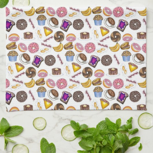 Breakfast Brunch Food Bagel Donut Toast Eggs Bacon Theedoek (Gevouwen)