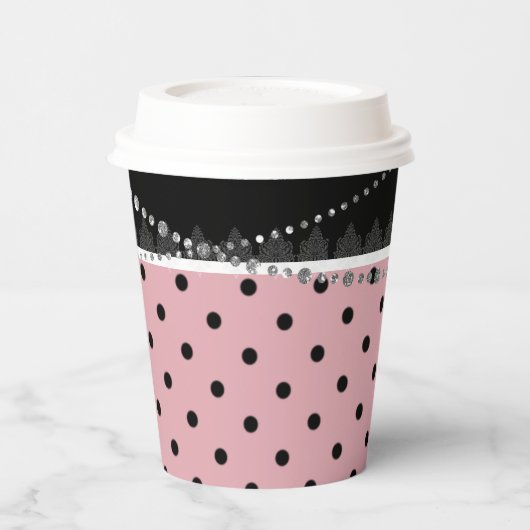 Breakfast & Brunch roze & black polka damask Papieren Bekers (Links)
