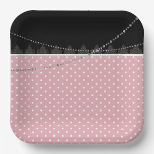 Breakfast &brunch roze & black white polka dots papieren bordje