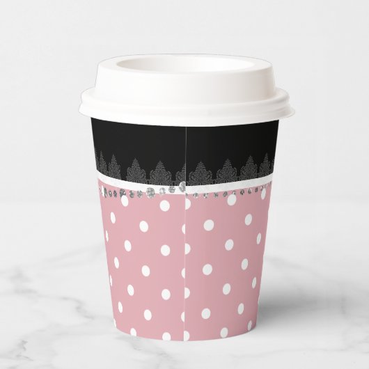 Breakfast & Brunch roze & white polka damask Papieren Bekers (Rechts)