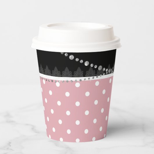 Breakfast & Brunch roze & white polka damask Papieren Bekers (Voorkant)