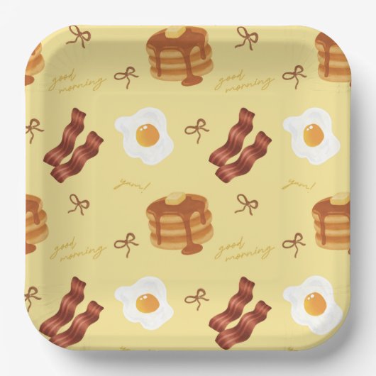 Breakfast Brunch Theme Bacon Eggs Pancakes Pattern Papieren Bordje (Voorkant)
