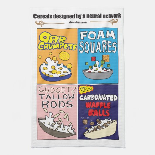 Breakfast cereals by AI Weirdness - Kitchen Towels Theedoek (Verticaal)