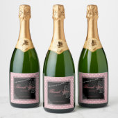 Breakfast en brunch roze en witte polka dots sparkling wijnetiket (Flessen)