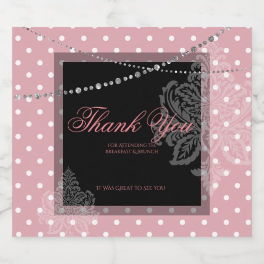 Breakfast en brunch roze en witte polka dots sparkling wijnetiket (Enkel label)