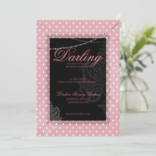 Breakfast en brunch roze en witte stippen kaart (Staand voorkant)