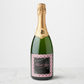 Breakfast en brunch roze en zwarte polka dots sparkling wijnetiket (Voorkant)