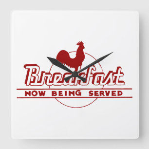 Breakfast Rooster Vierkante Klok