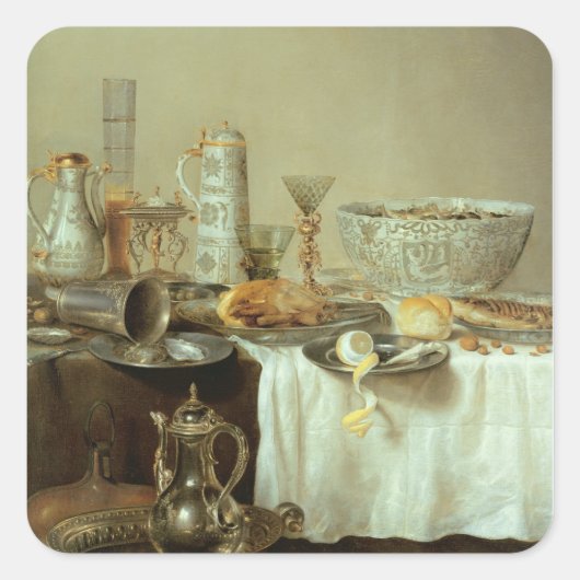Breakfast still Life, 1638 Vierkante Sticker (Voorkant)