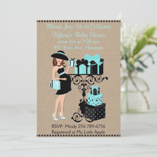 Breakfast Thereing Blue Aqua Baby shower Invite Kaart (Staand voorkant)