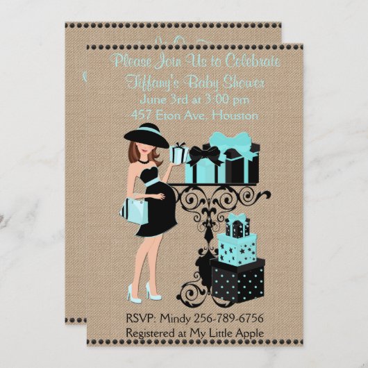 Breakfast Thereing Blue Aqua Baby shower Invite Kaart (Voorkant / Achterkant)