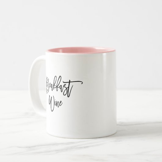 Breakfast Wine Funny Cute Quote Tweekleurige Koffiemok (Voorkant links)