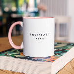 Breakfast Wine Funny Cute Trendy Quote Tweekleurige Koffiemok<br><div class="desc">Als er maar één ding is waar we meer van houden dan koffie,  is het wijn. Trendy,  schattige,  grappige mok gezegde "Breakfast wine" in moderne typografie op de tweetalige koffiewijn mok. Van het roze binnenland maar beschikbaar in veel meer kleuren</div>