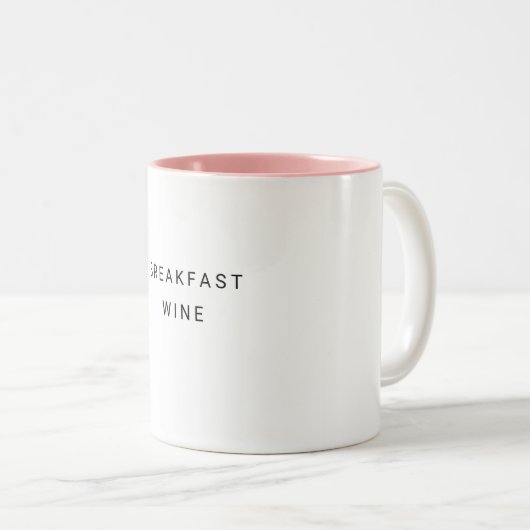 Breakfast Wine Funny Cute Trendy Quote Tweekleurige Koffiemok (Voorkant rechts)