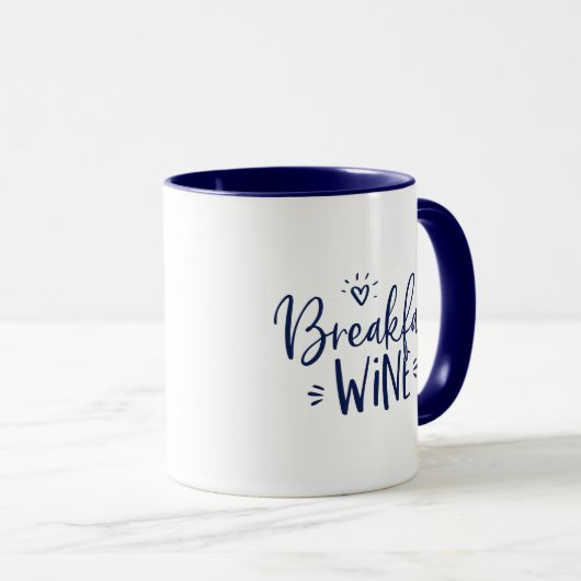 Breakfast Wine Funny Navy Blue Trendy Quote Mok (Voorkant rechts)
