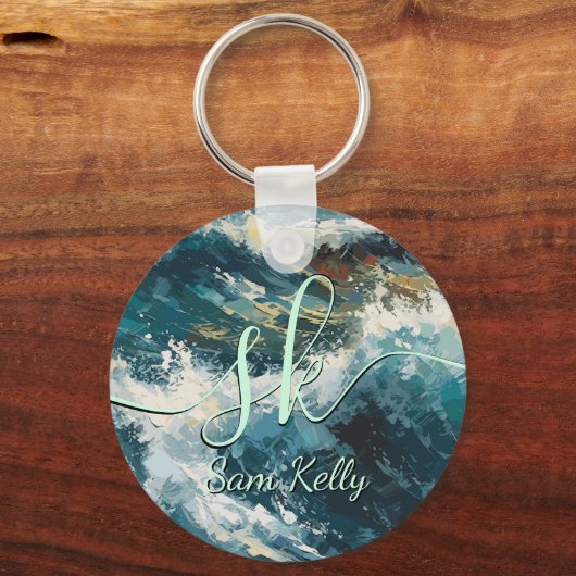 Breaking Beach Waves Gepersonaliseerde Sleutelhang Sleutelhanger (Voorkant)