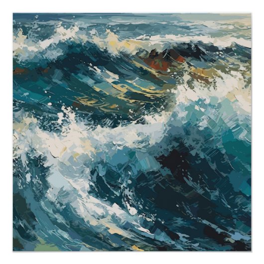 Breaking Beach Waves thema Schilderen Perfect Poster (Voorkant)