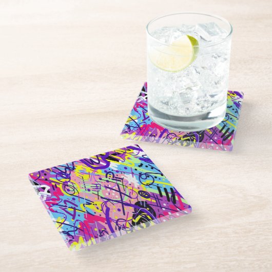 Breaking Free: Abstracte kunst Glazen Onderzetter (Schuin)