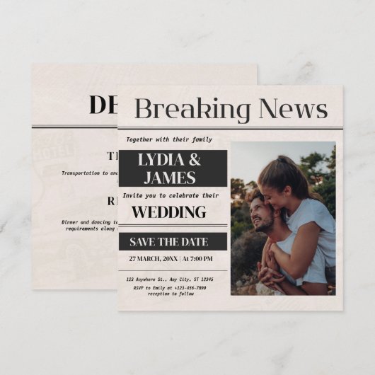 Breaking News Foto Huwelijksuitnodiging Kaart (Voorkant / Achterkant)