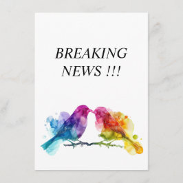 Breaking NEWS grappige LGBTQ+ Regenboog Lovebirds Informatiekaartje