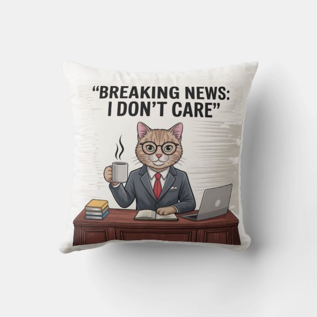 Breaking News I Don't Care Funny Cat Pillow Kussen (Achterkant)