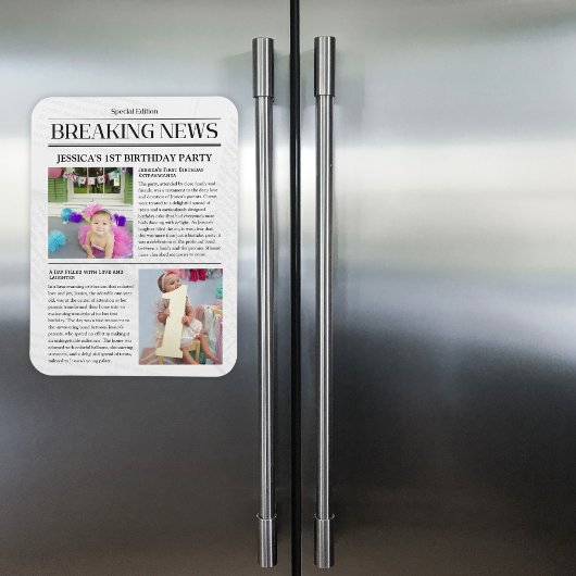 Breaking News Voorpagina Kranten 1e verjaardag Magneet