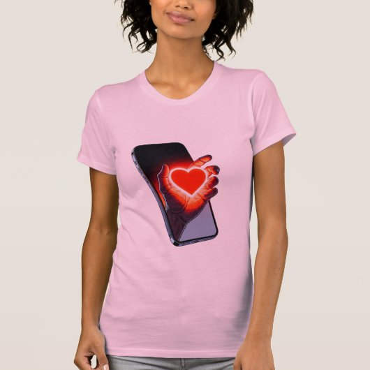 Breaking Screen Heart Optical Illusion T-Shirt Des (Voorkant)