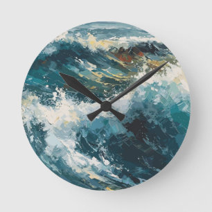 Breaking strand golven schilderij thema ronde klok