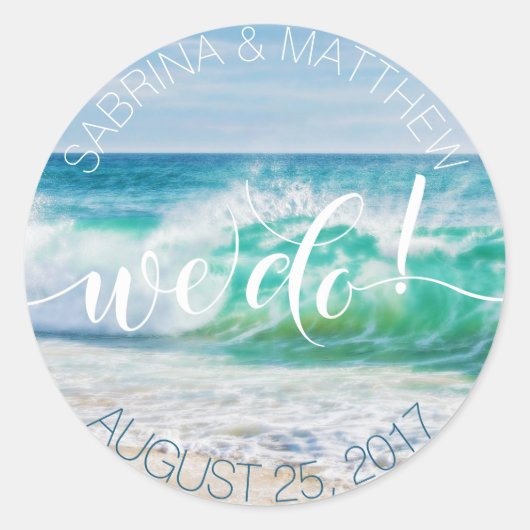 Breaking Waves Tropical Beach doen we Ronde Sticker (Voorkant)