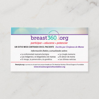 Breast360.org patiëntenvoorlichtingskaarten - eng/ visitekaartje