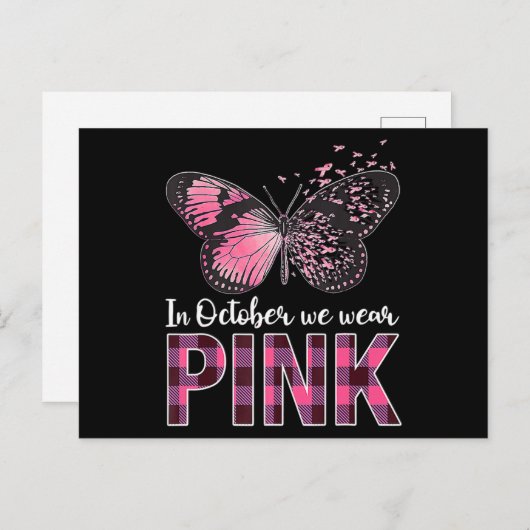 Breast Cancer Awareness Butterfly - In October We  Briefkaart (Voorkant / Achterkant)