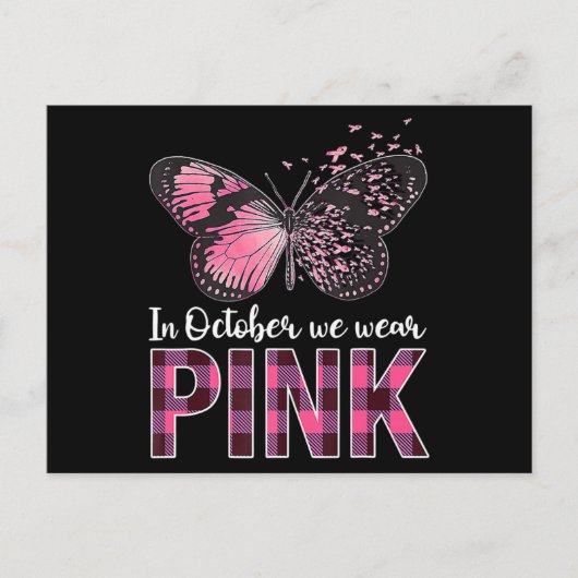 Breast Cancer Awareness Butterfly - In October We  Briefkaart (Voorkant)