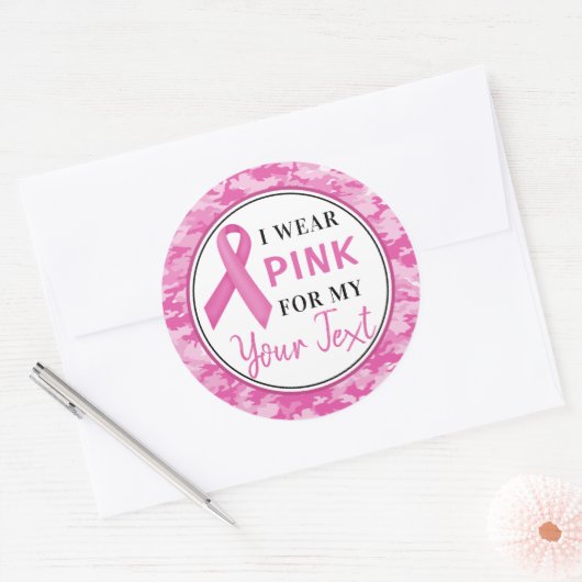 Breast Cancer Awareness Camouflage Ribbon Design Ronde Sticker (Envelop)
