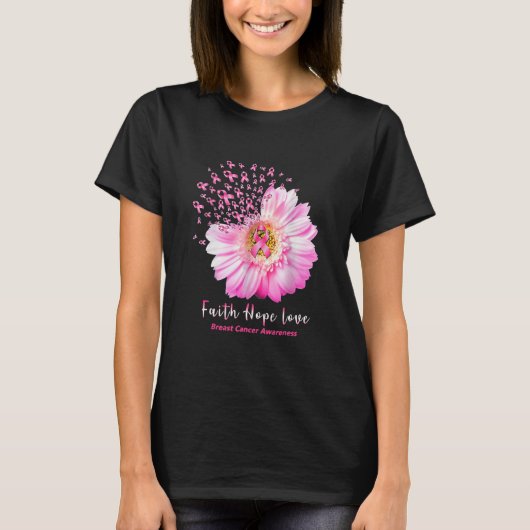 Breast Cancer Awareness Faith Hope Love Daisy T-shirt (Voorkant)