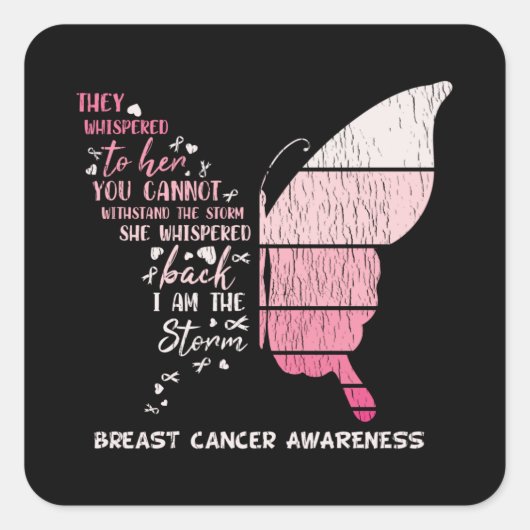 Breast Cancer Awareness Family Matching Butterfly Vierkante Sticker (Voorkant)
