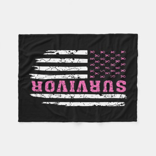 Breast Cancer Awareness Pink Ribbon Survivor Ameri Fleece Deken (Voorkant (Horizontaal))