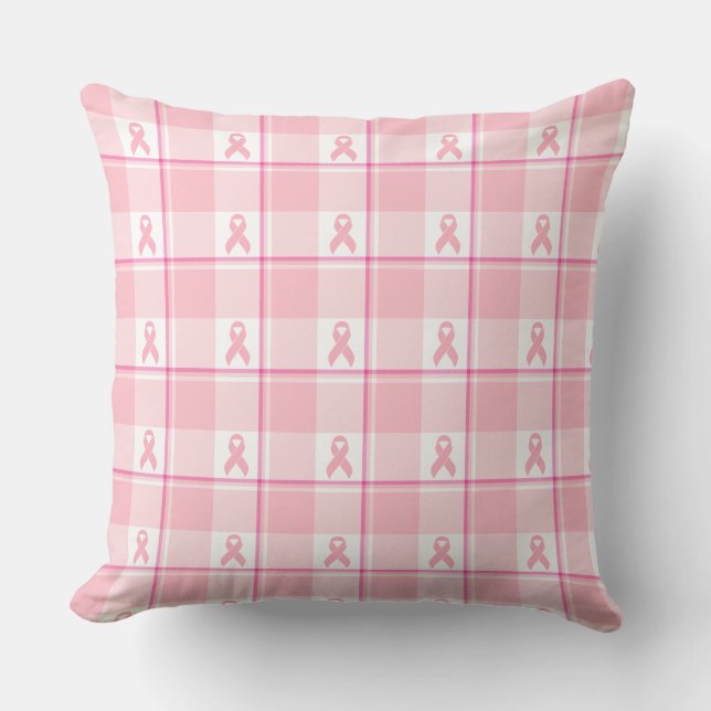 Breast Cancer Awareness Plaid Pink Ribbon Kussen (Voorkant)