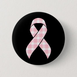 Breast Cancer Awareness Plaid Pink Ribbon Ronde Button 5,7 Cm