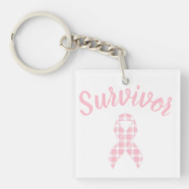 Breast Cancer Awareness Plaid Pink Ribbon Survivor Sleutelhanger