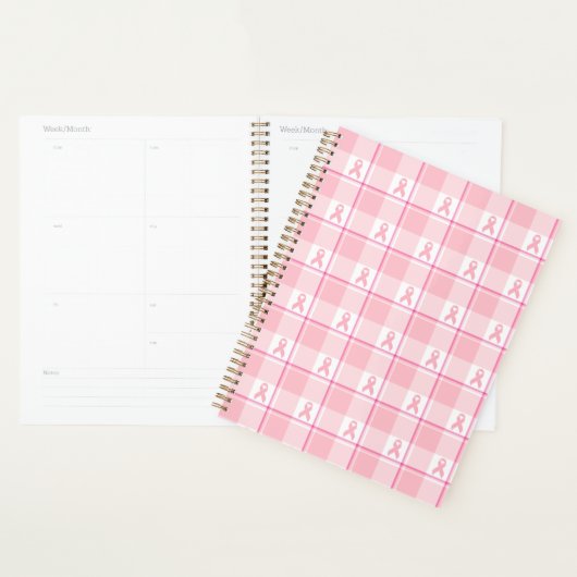 Breast Cancer Awareness Plaid Planner, Pink Ribbon Planner (Display)