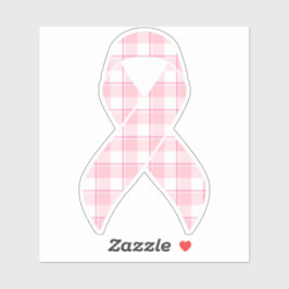 Breast Cancer Awareness Plaid Ribbon Pink Sticker