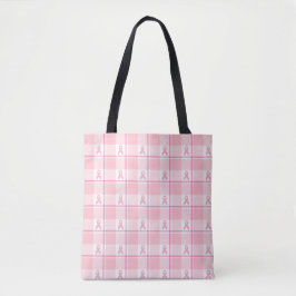 Breast Cancer Awareness Plaid Tote Bag, Pink Tote Bag