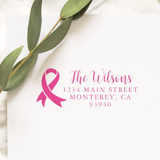 Breast Cancer Awareness Ribbon Return Address Zelfinktende Stempel
