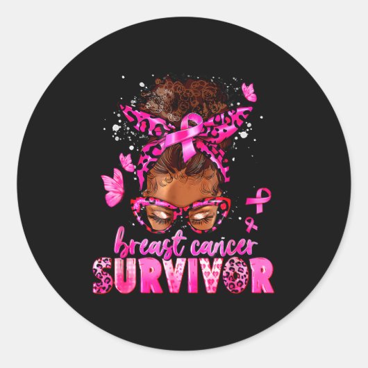 Breast Cancer Awareness Survivor Black Women Melan Ronde Sticker (Voorkant)